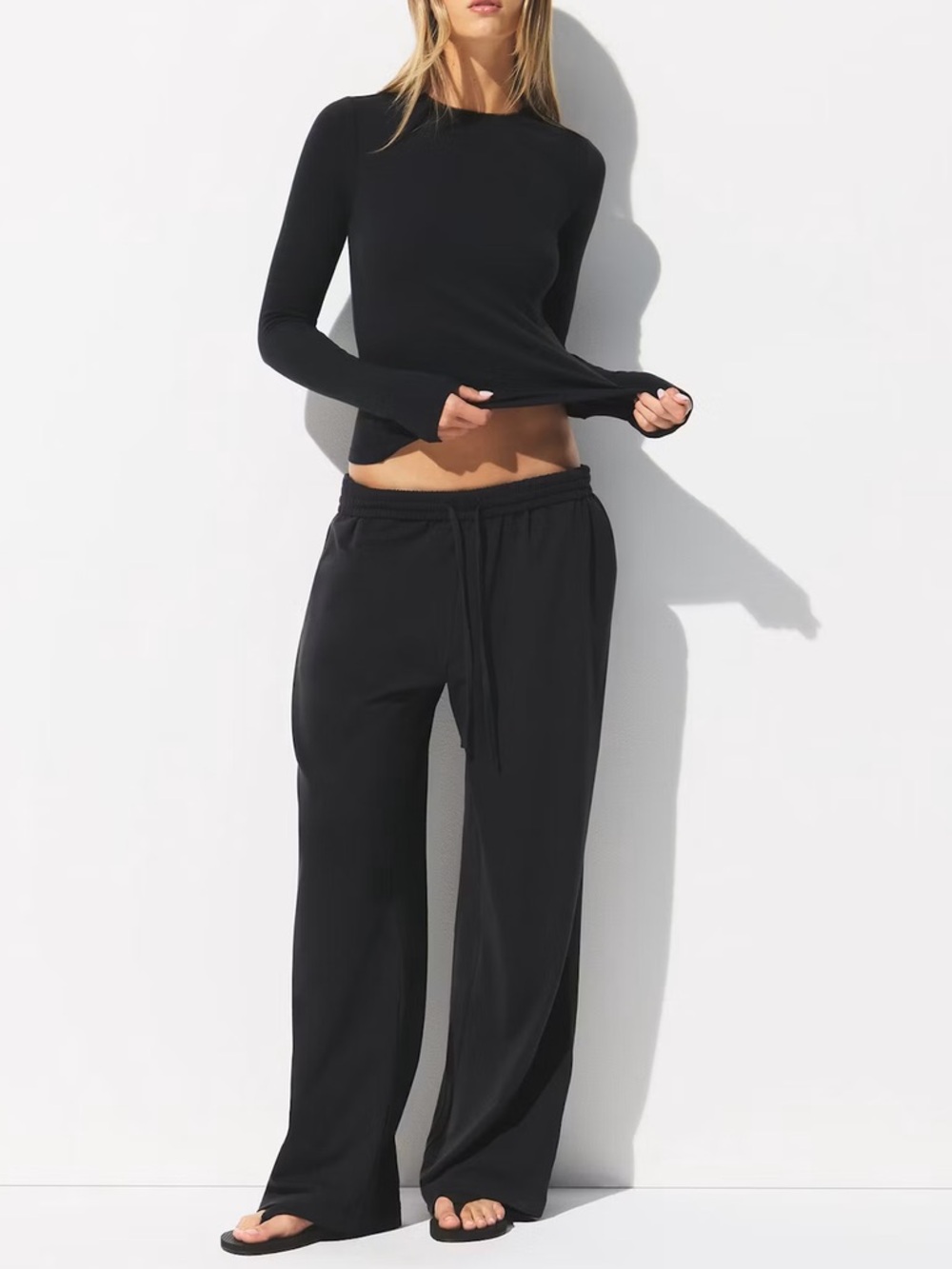 New Skims Cotton Jersey Wide Leg Sweatpants Black Size L